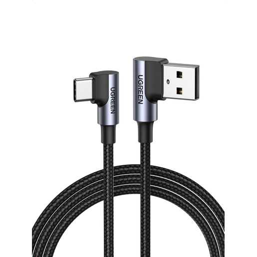 Кабель угловой UGREEN US176 (70875) Right Angle USB-A to USB-C Cable (угол направо). Длина: 3м. Цвет: серый космос
