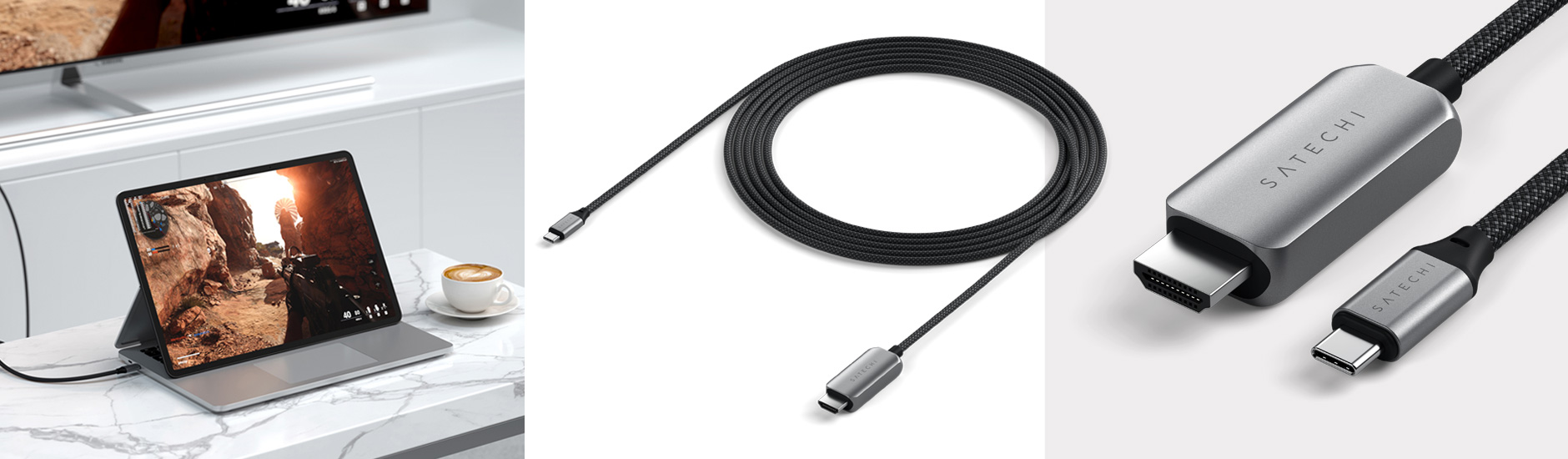 Кабель Satechi USB-C to HDMI 2.1 8K Cable и адаптер Satechi USB-C to HDMI 2.1 8K Adapter