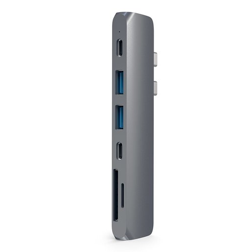 USB-хаб Satechi Aluminum Pro Hub для Macbook Pro (USB-C). Порты: HDMI, Thunderbolt 3, USB Type-C, SD, microSD, 2 x USB 3.0. Цвет серый космос.