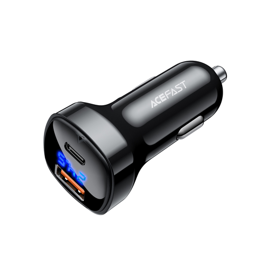 Автомобильное зарядное устройство двухпортовое ACEFAST B4 digital display 66W USB-C+USB-A dual port car charger с цифровым дисплеем. Цвет: черный